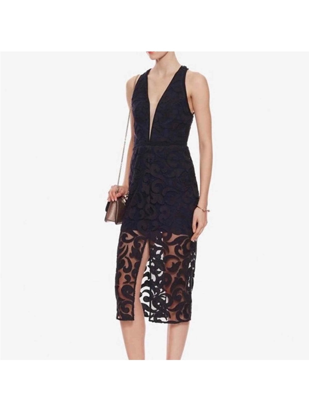 Manning Cartell intermix exclusive Plunge Lace Midi Dress navy Australian design
